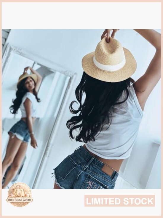 Women Wide Brim Straw Sun Hat Travel Beach Fedora Roll up Hats UPF 50+ main image 7